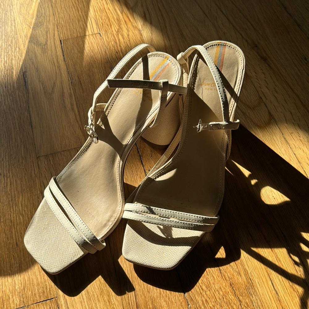 Sam Edelman Kit Slingback Block High Heel tan beige cream Sandal Sz 8